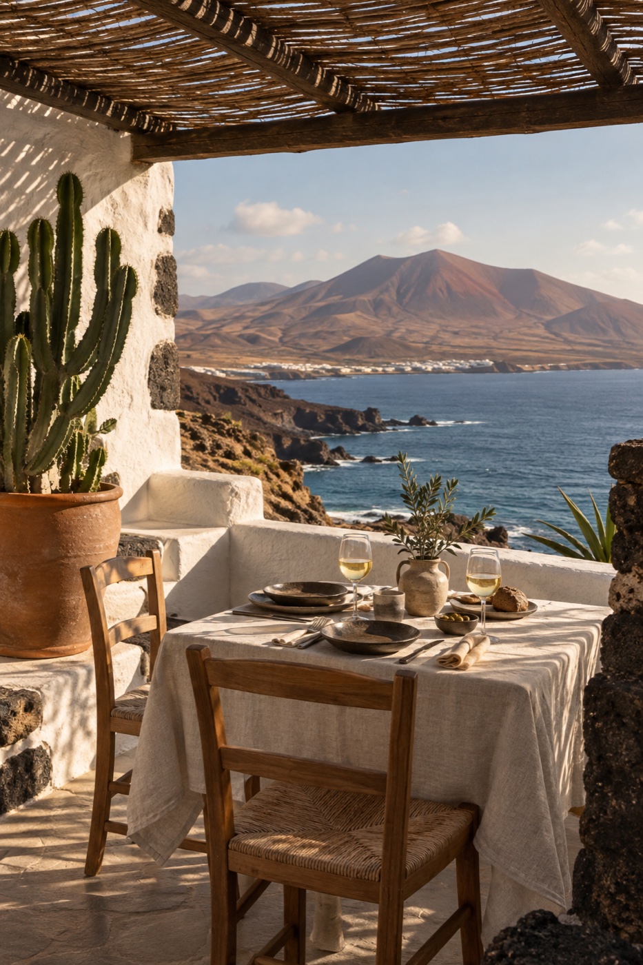 Terraza de inspiración lanzaroteña entre el océano y los volcanes